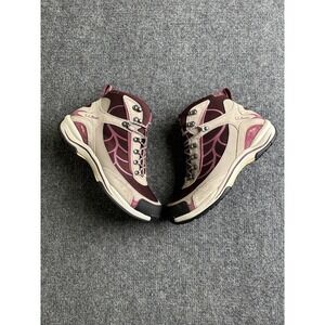 Womens L.L.Bean Hiking Trail Boots Beige Burgundy Outdoor, Size 11 M